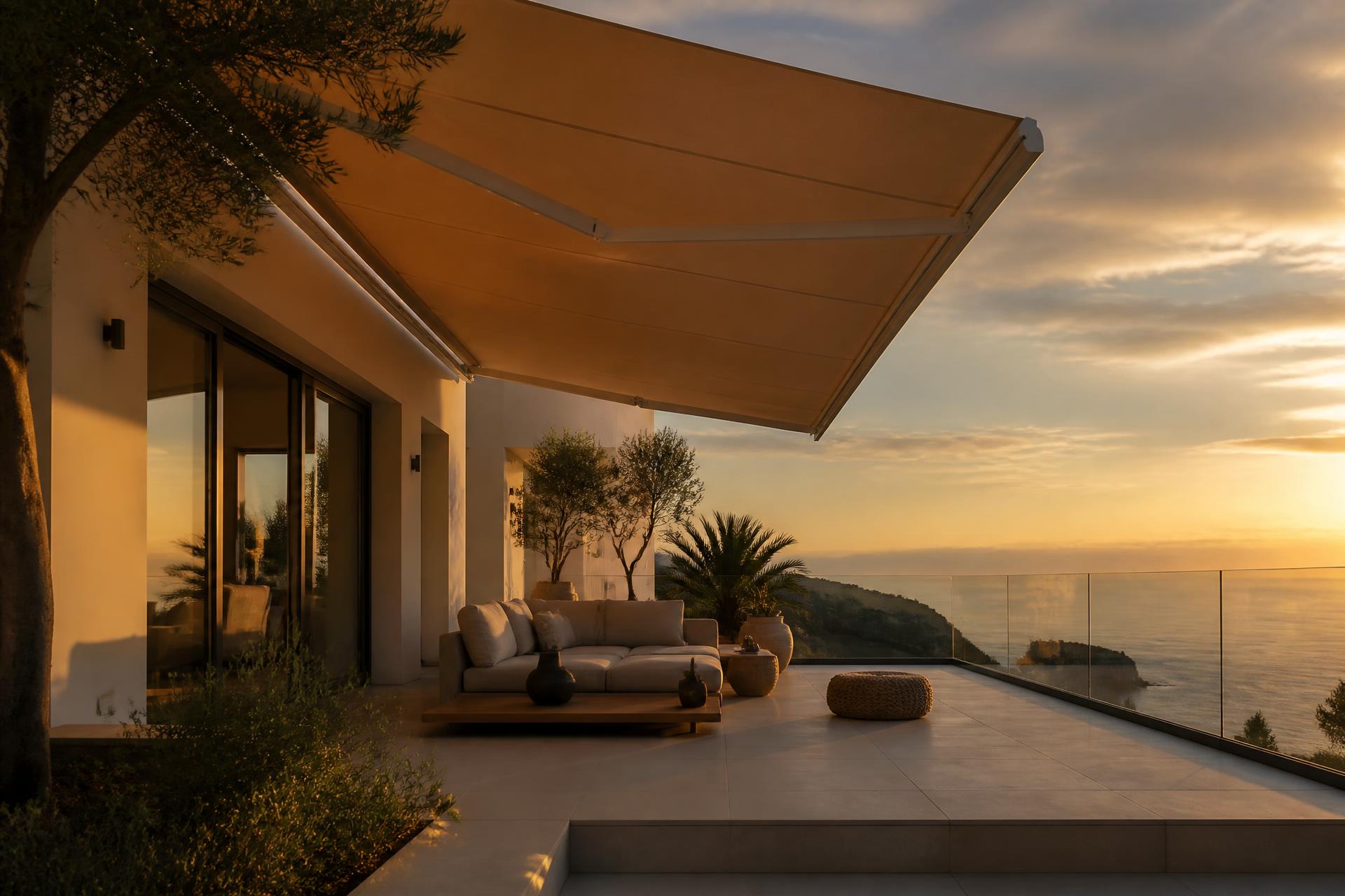 Terraza mediterránea con toldo de calidad instalado